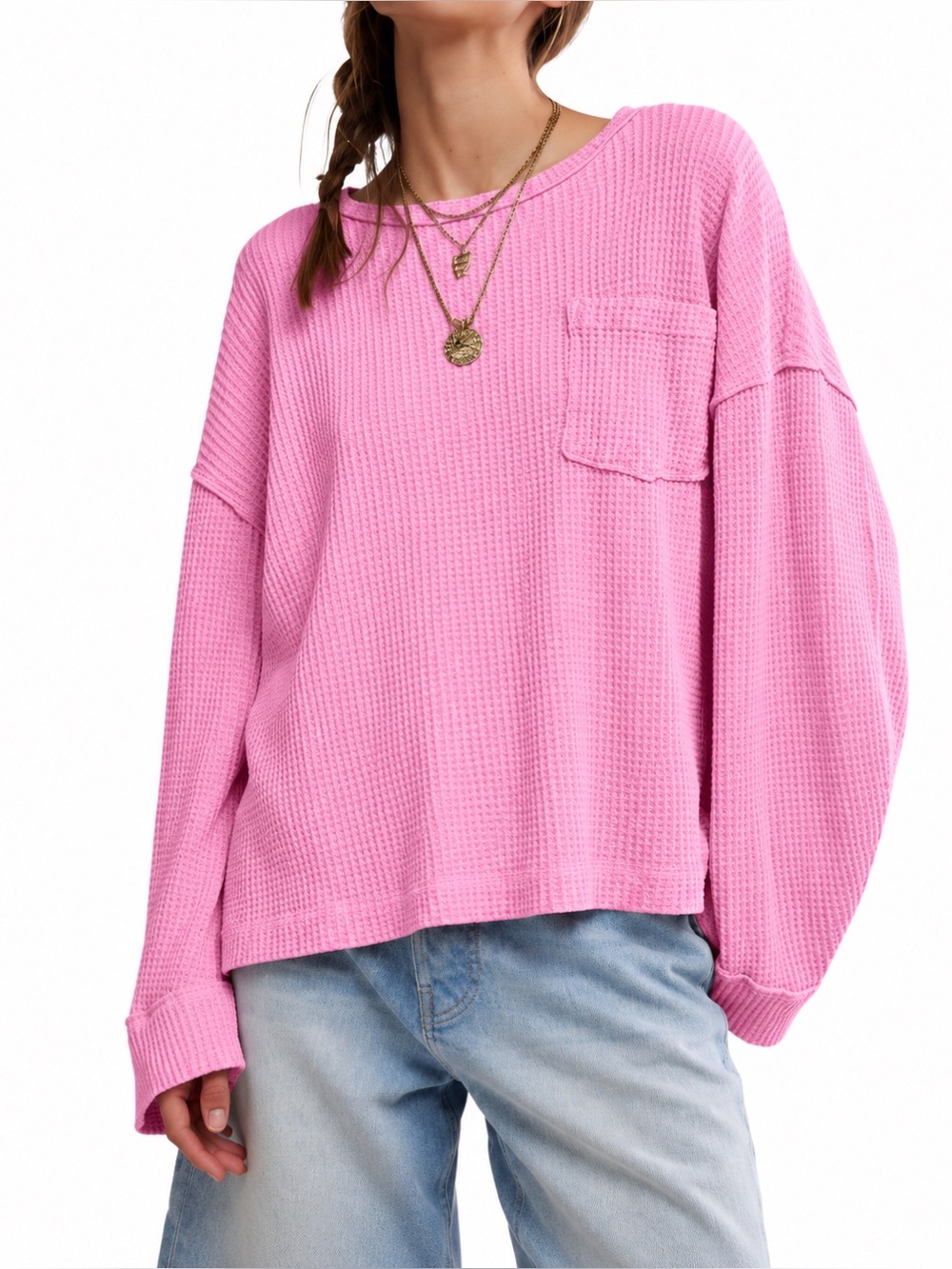 WE THE FREE dawson pocket thermal long sleeve top sweetie pink cotton size S